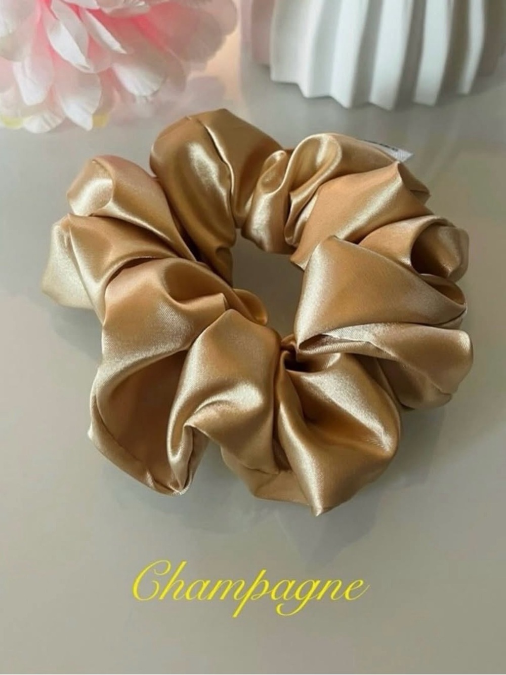 ❤️3/$25 Satin Hair Scrunchie in Champagne Gold - Women's Hair Accessory